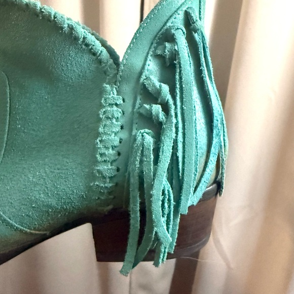 Circle G Genuine Nubuck Teal Ankle Fringe Booties - Picture 3 of 4